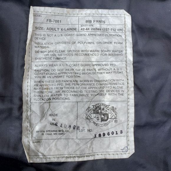 Vintage Stearns Duck Hunting Bouyant Camo Bib Overalls Pants PFD FB-7081 Mens XL - Picture 13 of 16